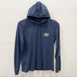 Vineyard Vines I Whale Lacrosse Navy Hoodie Tee Long Sleeve Navy Drawstring S
